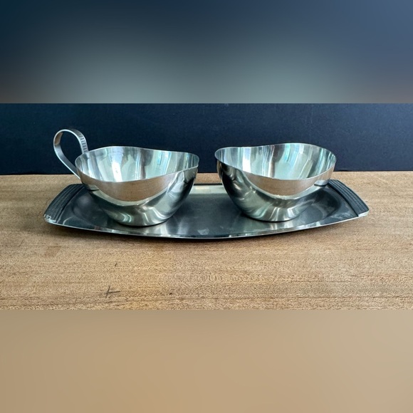 Vintage Eaton Haddon Hall 18-8 Stainless Steel Japan Art Deco Creamer Sugar Tray - Picture 2 of 9